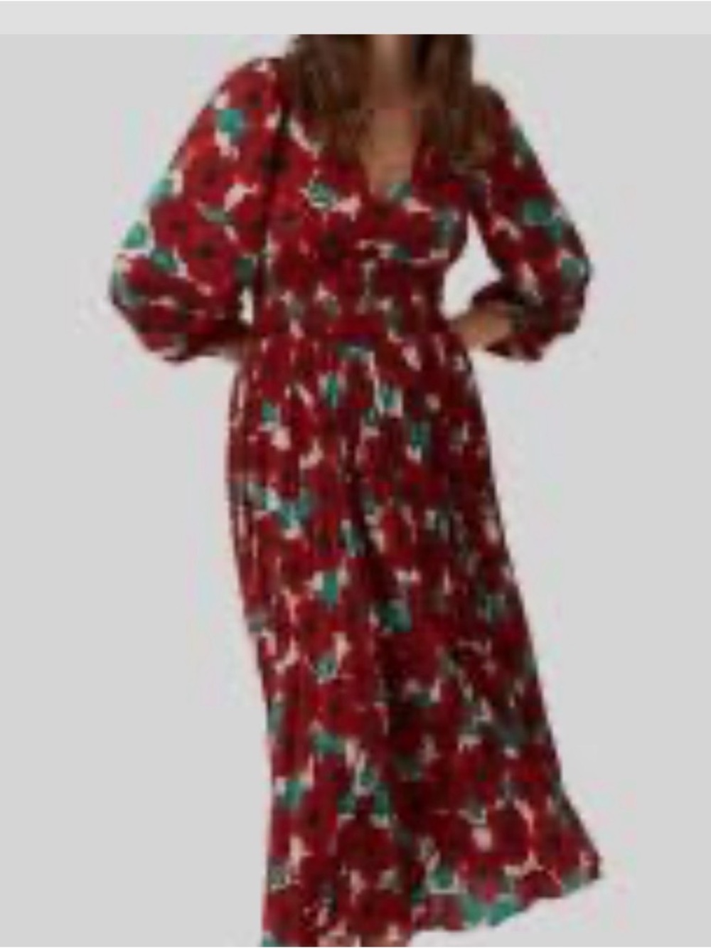 Traffic People Red Floral Maxi Dress with Green Accents